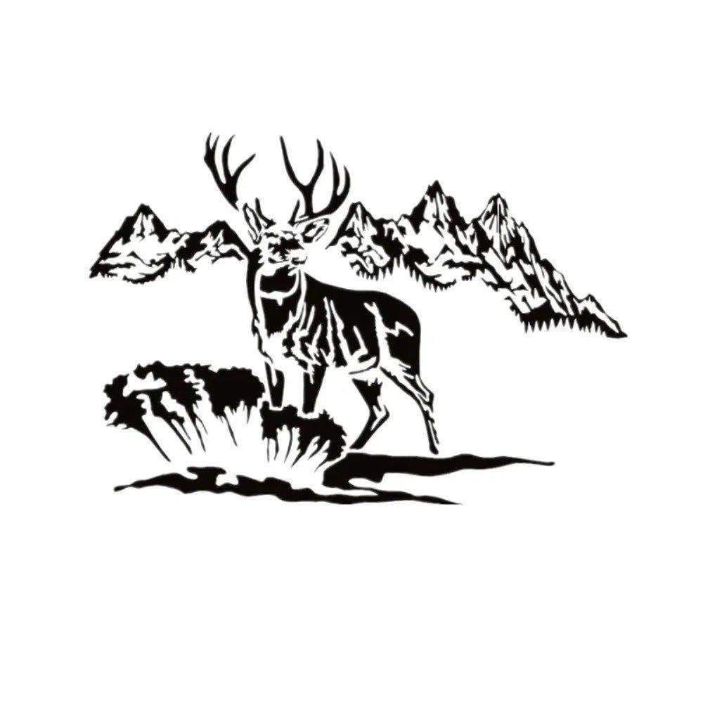 1pc Mountain Deer Hunting Vinyl Sticker Waterproof Decal for Car Body Bumper Rear Window Decor(Black)