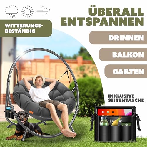 KESSER® Hängesessel mit Gestell Bali Hängeschaukel Hängestuhl bis 150kg für Indoor und Outdoor + Kissen & Seitentasche Hängekorb Stahlgestell & Schaumstoff Sitzpolster 4