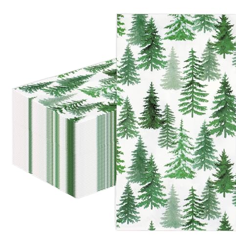 HEIPINIUYE 50 Pieces Christmas Tree Paper Napkins 3-ply Xmas Green Forest Guest Towels Disposable Hand Towels for Bathroom Winter Christmas Holiday Party Dinner Napkins