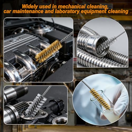RAWILL 16Pcs Tube Cleaning Brush, Brass Stainless Steel Engine Cleaning Brushes, 12 Inch Long Round Wire Pipe Cleaner for Deep Pipes, Auto Parts, Engine Parts, 8 Sizes - Thumbnail 6