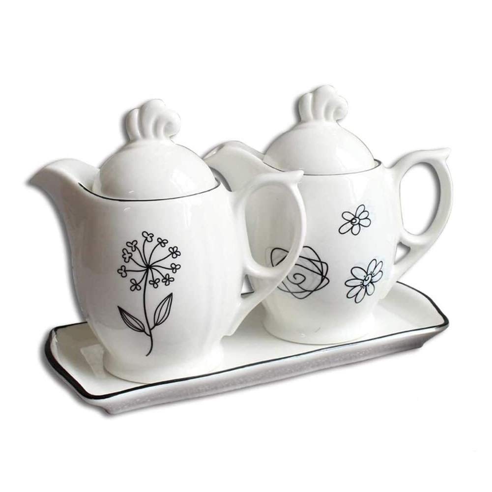 Olive Oil and Vinegar Dispenser Bottle Handcrafted Ceramic Olive Oil or Vinegar Bottle Dispenser 350ML, White 2 Pieces