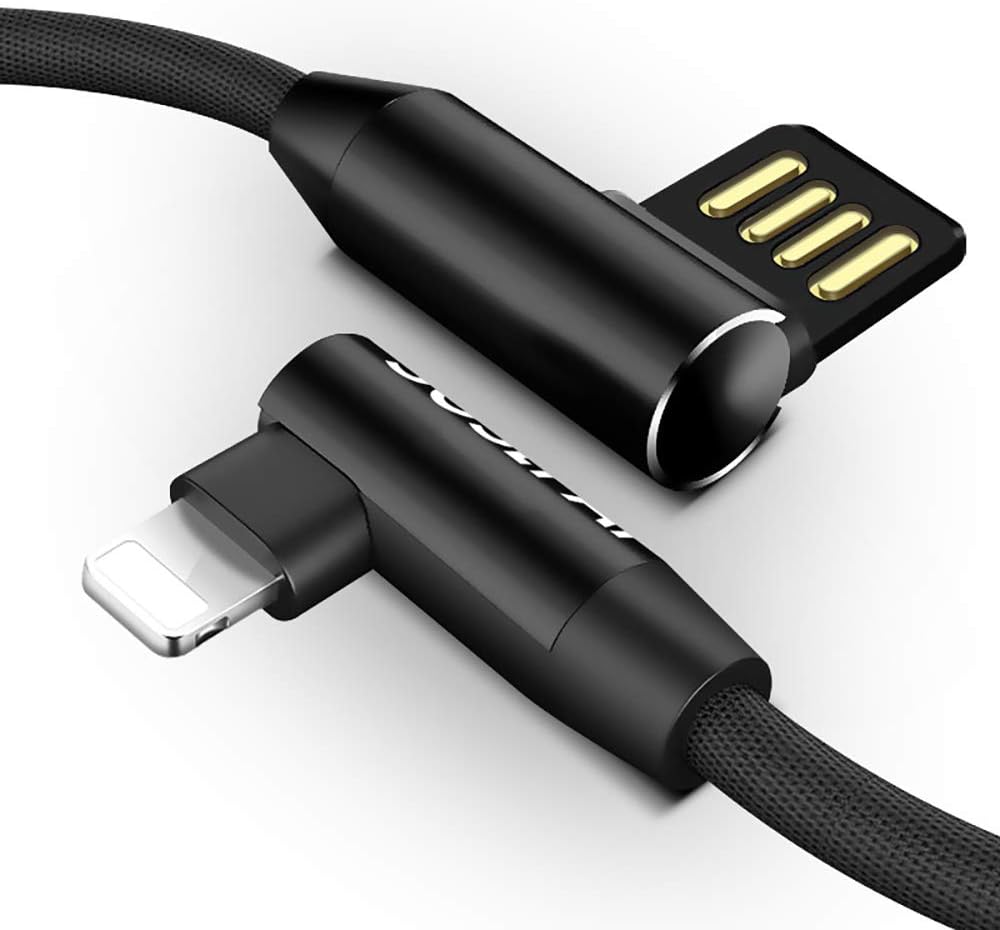 SOSLPAI 90 Degree Double Elbow Lightning to USB Charger Cable 3FT, Nylon Braided Cord, Sync & Charging for iPhone X/8 Plus/8/7/7 Plus/6/6 Plus/6s/6s Plus/5/5s/5c/SE (Black)