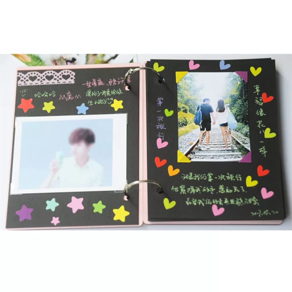 Álbum de Fotos Personalizado con Tapa de Madera, Recuerdo Familiar, artesanía, Aniversario, Regalo DIY, decoración de corazón de Amor (Rosa, 12 x 16 cm)