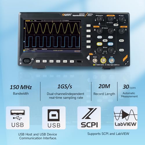 Image of OWON Oscilloscope, 150MHz Bandwidth Dual Channel Digital Oscilloscope 1GSa /s Sample Rate for Each Channel with 7 inch LCD OWON SDS215