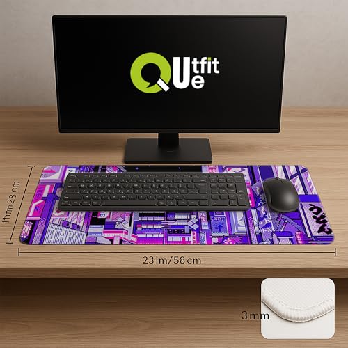 Image of Printed Gaming Mousepad - Premium Stitched Edges, Smooth Surface,Size 11x23 inches, Non-Slip Rubber Base - Ideal for Office & Gaming Setup (Dark Purple Tokyo Street Pixel)
