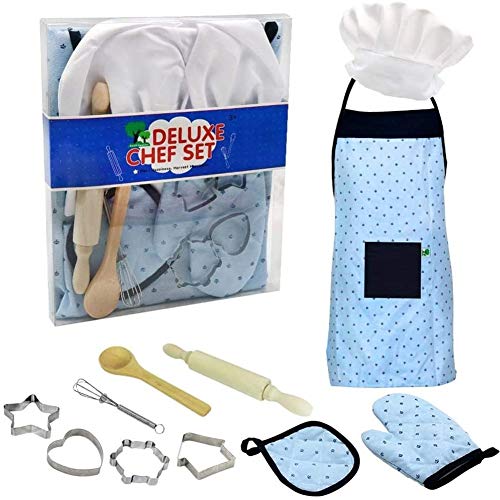 Preisvergleich Produktbild Kinderküche Zubehör,Küchenspielzeug Kinderkoch Kostüm 11-teilig Rollenspiel Küchenutensilien Kinderkochschürze Mit Kochmütze Ofenhandschuh