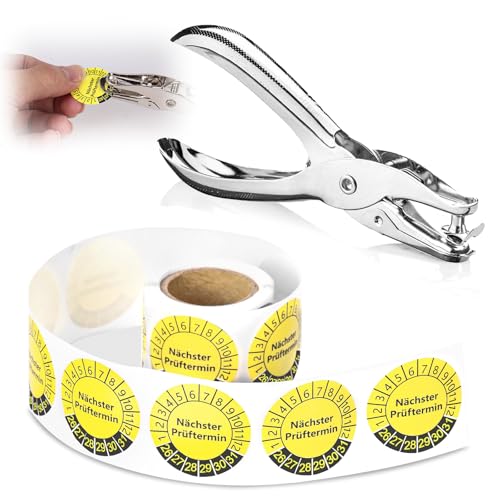 100 Stück Prüfplaketten 30MM 1 Plakette Lochzange Rundloch 3MM Satz Nächster Prüftermin Gelb Prüfplakette Leitern und Tritte Locher Einzelloch Mehrjahresprüfplaketten Wartungsaufkleber für Prüfung