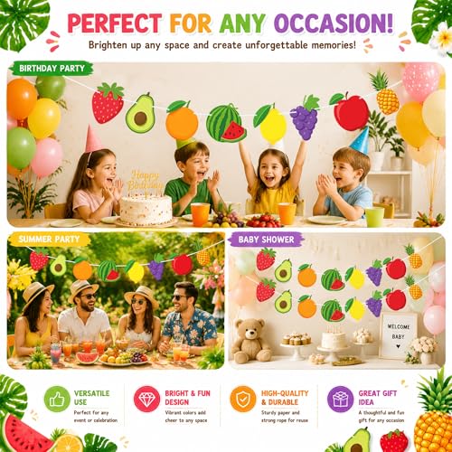 Image of Tropical Fruit Garland Banner Hawaiian Fruit Themed Birthday Party Decorations Baby Shower Photo Props Watermelon Pineapple Strawberry Party Supplies Favors