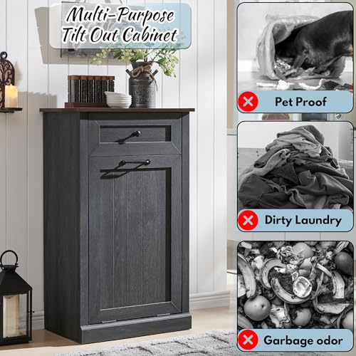 Image of IFBUY Tilt Out Laundry Hamper Cabinet, Trash Can Cabinet, Dark Grey