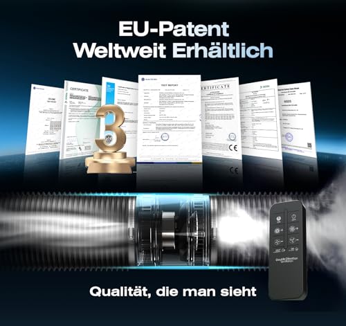 BUMSOU Bidirektionaler Rohrventilator 100mm mit 6 Stufen, Fernbedienung – Leistungsstarker Leise Rohrlüfter mit Überhitzungsschutz, Inline Abluftventilator, Kanalventilator für Bad WC Gewächshaus Zelt