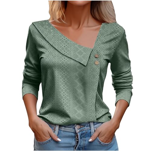 Generic Best Online to Sell Items Shirt for Women Trendy Spring Long Sleeve V Neck Embroidery Eyelet Solid Split Blouse Casual Elegant Asymmetrical Tops Blusa