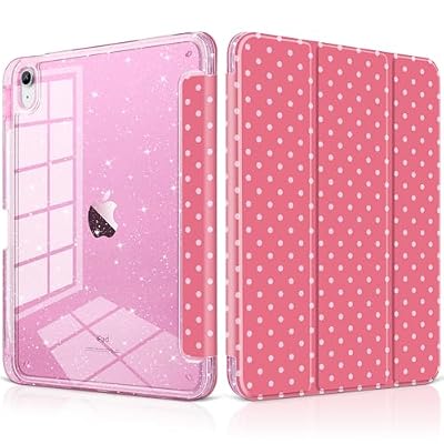DONGKE for iPad Pro 11 inch Case – Fits M5 2025 / M4 2024, Shockproof Sparkling Glitter Acrylic Back, Pencil Holder, Trifold Stand, Auto Sleep/Wake & Touch ID Support - Dark Pink Polka Dot