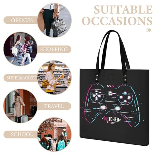 Manette de jeu sac à main noir grand tote bag pour voyage 39x39cm