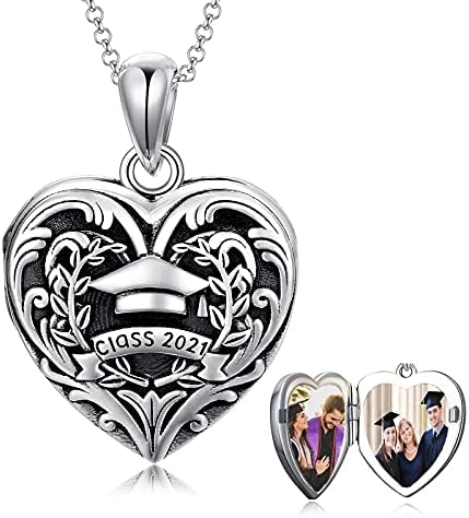 SOULMEET Heart Shape/Round Sterling Silver Locket Necklace that Holds Picture Photo Locket Necklace Jewelry Gift for Women Girls Birthday Mothert's Day