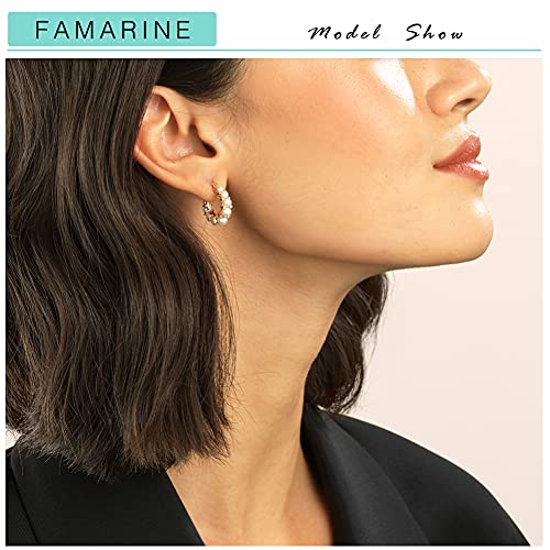 Famarine Pearl Hoop Earrings For Women 14K Gold Plated Cute Dainty Hoop Earrings Jewelry Gift #TOP1