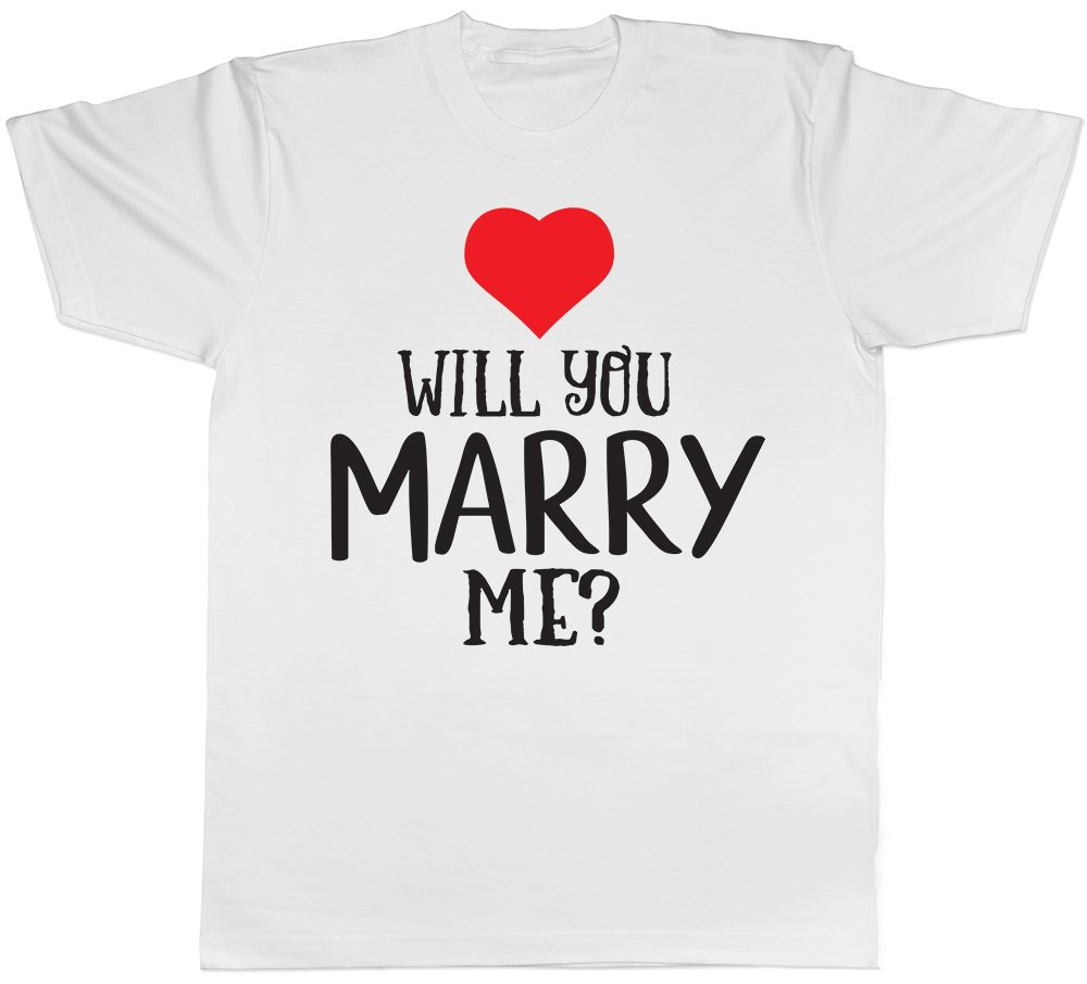 Shopagift Will You Marry Me? Love Heart Valentines Proposal Mens Short Sleeve T-Shirt White