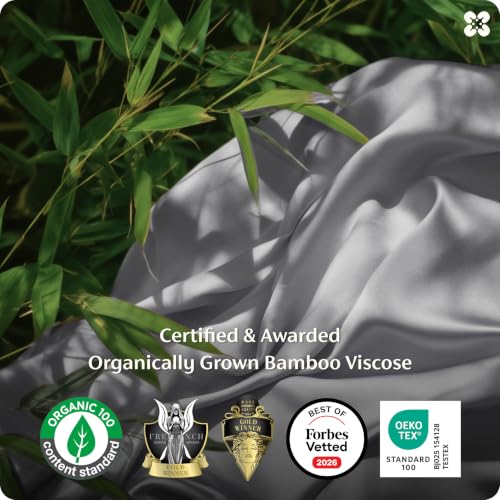 Image of Bedsure 100% Organically Grown Bamboo Viscose King Size Sheets Set | Cooling Bedsheets for Hot Sleepers | Luxury Silky Soft PureWoven | 18 inch Deep Pocket with Corner Straps | Oeko-Tex Certified [Grey]