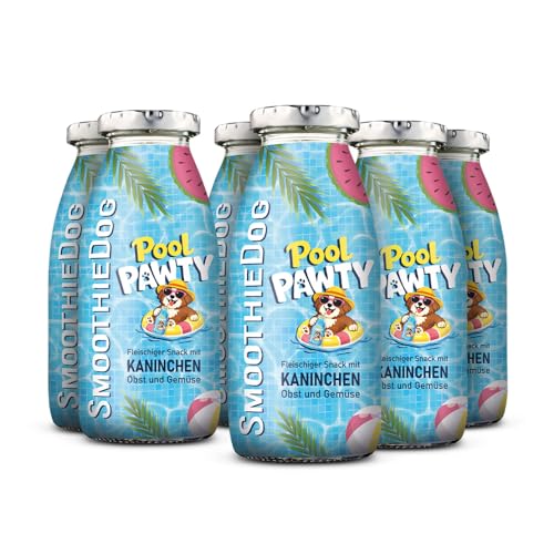 Hunde Smoothie SmoothieDog 6er Summer Edition POOL PAWTY (Kaninchen) - Flüssiges Hundeleckerli - zucker- & glutenfrei - je 250ml
