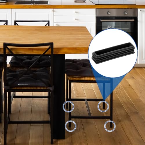 Image of uxcell 8 Pcs Rectangle Tubing End Caps 4 x 1 Inch Plastic Hole Plugs Insert End Cap for Metal Tubing Post Chair Leg Table Bookshelves Furniture, Black