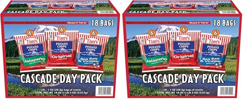 Tim's Cascade Day Pack, 18 Single-Serve Bags (1 oz Each) – Includes Jalapeño, Original with Sea Salt, and Sea Salt & Vinegar Flavors – Extra Thick & Crunchy Cascade Style Potato Chips Snack Variety Pack image 3