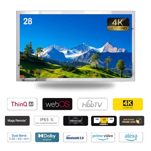 Image of 28inch Waterproof Smart Mirror TV for Bathroom | 4K UHD IP65 Waterproof ATSC Tunner webOS System with Wi-Fi & Bluetooth, Built-in Speakers and Alexa, Magic Remote Control