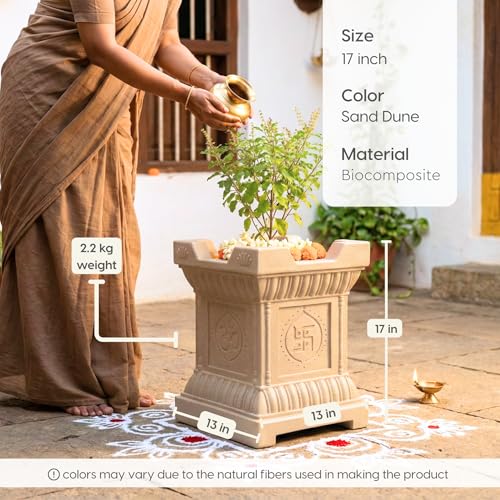 Image of Eha Earth-Friendly Brindavan Tulsi Pots for Home Big Size | 17 inch, Pack of 1 | Heavy Duty Tulasi Pot Made with Rice Husk & Bamboo Biocomposite | UV Protected Plant Pots | Tulasi Kota Set | Sand Dune