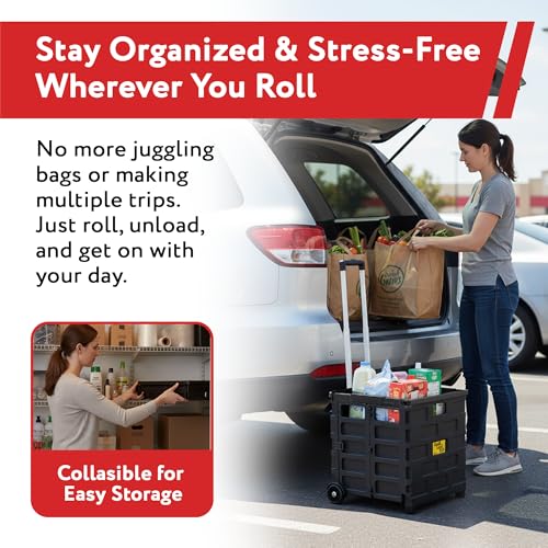 Image of dbest products Quik Cart Pro Wheeled Rolling Crate Teacher Utility with seat Heavy Duty Collapsible Basket with Handle, Aluminum, Black