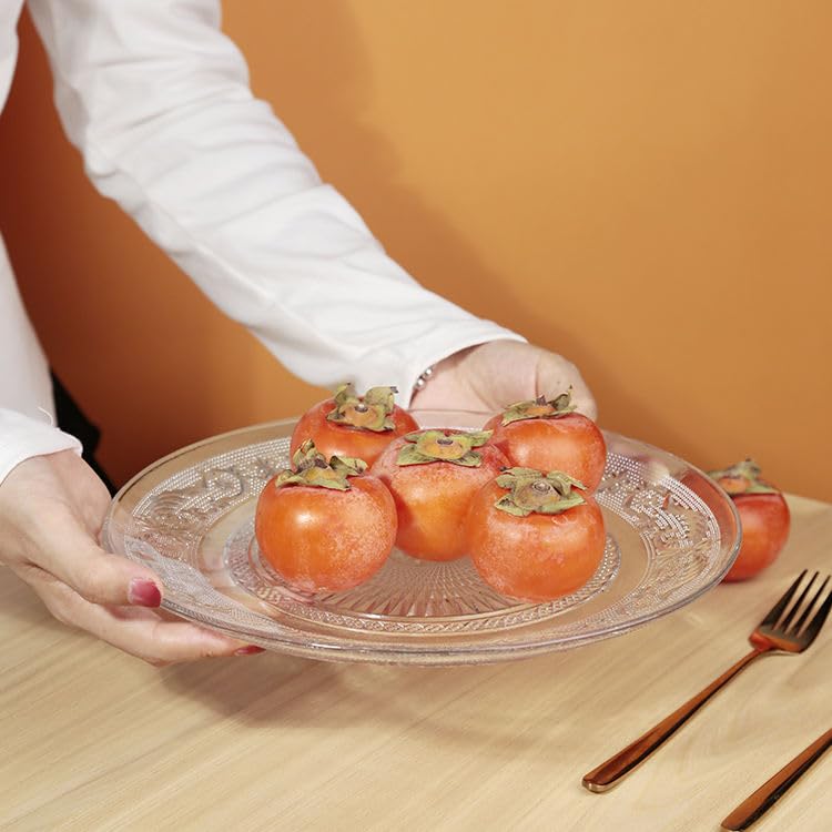 Image of Glass Serving Plate Set of 6 pcs Flower Decorative 8 inch Crystal Clear Glass Plate- Dry Fruits Sweets Chocolate Snack Plate for Dining,Catering Event, Parties,Wedding Dinner Plate (MV-01)