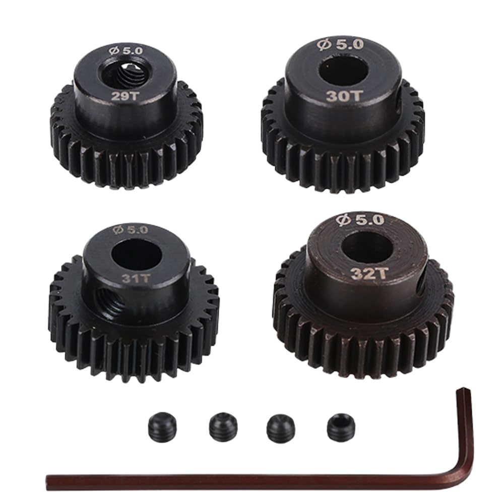 JIECHUN RC Motor Pinion Gear, 29T 30T 31T 32T4Pcs 48DP 5mm Shaft Hole Motor Pinion Gears Fit for Monster 1:10 Scale RC Truck