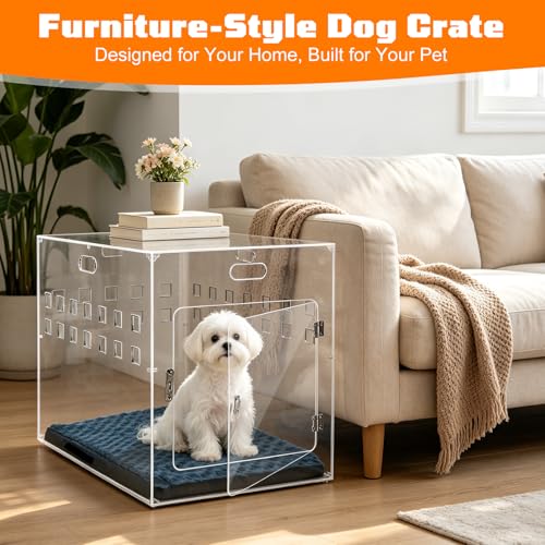 Acrylic Dog House, 27.5" L x 20" W x 24.5" H Clear Indoor Dog Crate Furniture for Small & Medium Dogs, Modern Transparent Pet Kennel Furniture with Lock (Extra Large) - Image 8