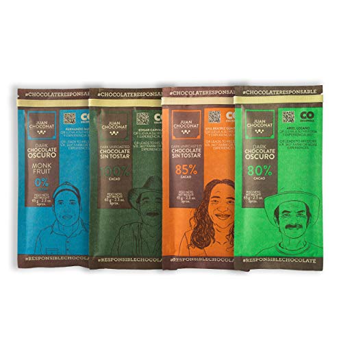 Juan Choconat Dark Chocolate Bars | 4 VARIETY PACK | Premium Non-GMO Organic Dark Chocolate from Colombia -Gluten-Free, Natural, and Fair Trade Chocolate - Responsible Chocolate. 2.3 oz each