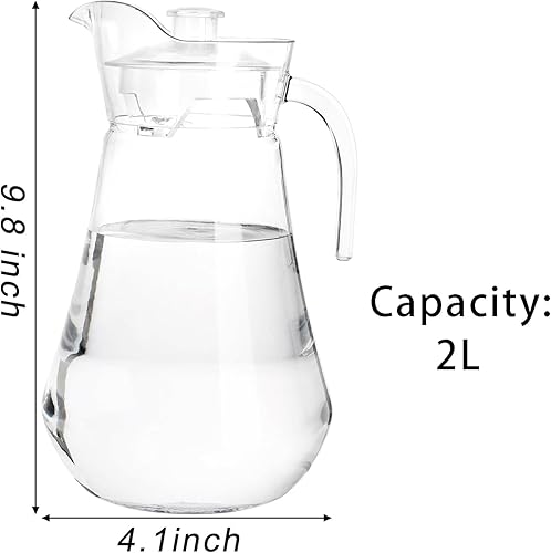 Miniatura 2 de SOUJOY Paquete de 2 jarras de plástico, jarra de agua helada transparente de 2 litros con tapa y asa, resistente al calor, jarra de té sin BPA para