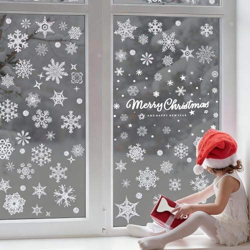 LIANRISES 10 Blatt Glitzer Silber Schneeflocken Weihnachtsdeko...