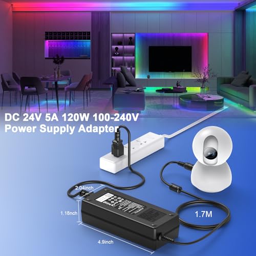 Image of 120W 24V 5A Power Supply, AC DC Adapter for Laptop, CCTV Camera, LCD Monitor, 5050 3528 LED Strip - 5.5x2.5mm Connector