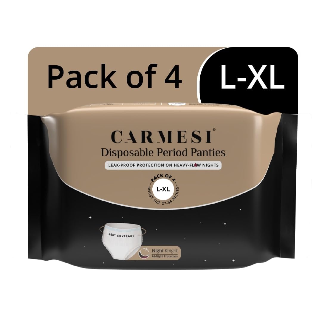 Carmesi Disposable Period Panties (L-XL) | 360° Protection for Super Heavy Flow | No Leakage, No Rashes, No Discomfort | Maternity Panties | All-Night Protection | Ultra-Absorbent Core | 4 Pcs