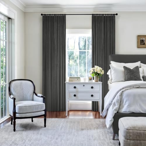 Image of MIULEE Gray Velvet Curtains 90 inches Long, Pinch Pleated Blackout Drapes with Hooks, Thermal Insulated Pinch Pleat Panels for Bedroom Living Room, 2 Panels