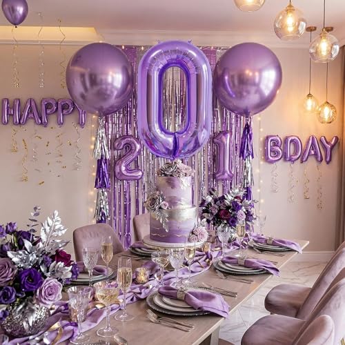 Image of Number Balloons for Birthday Decorations - 40 Inch Large Party Balloons 0, Purple Foil Number Balloons for Boys Girls, Balloons for Party Supplies