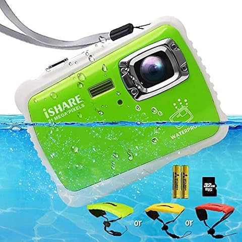 Kids Camera, Waterproof Digital Camera 21MP HD 1080P, Underwater Kids Camera with 2.0" LCD, 8X Digital Zoom, Flash and Mic for Kids Boys Girls Gift (inclouds Green Float Strap & 32G Card) Cover