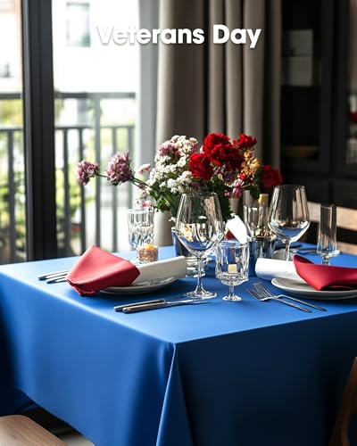 Image of Pureegg Plastic Table Cloth Disposable 6 Pack, 54 x 108 Inch, Blue | Patriotic Party, Veterans Day, Independence Day, Waterproof, Blue, Tablecloth