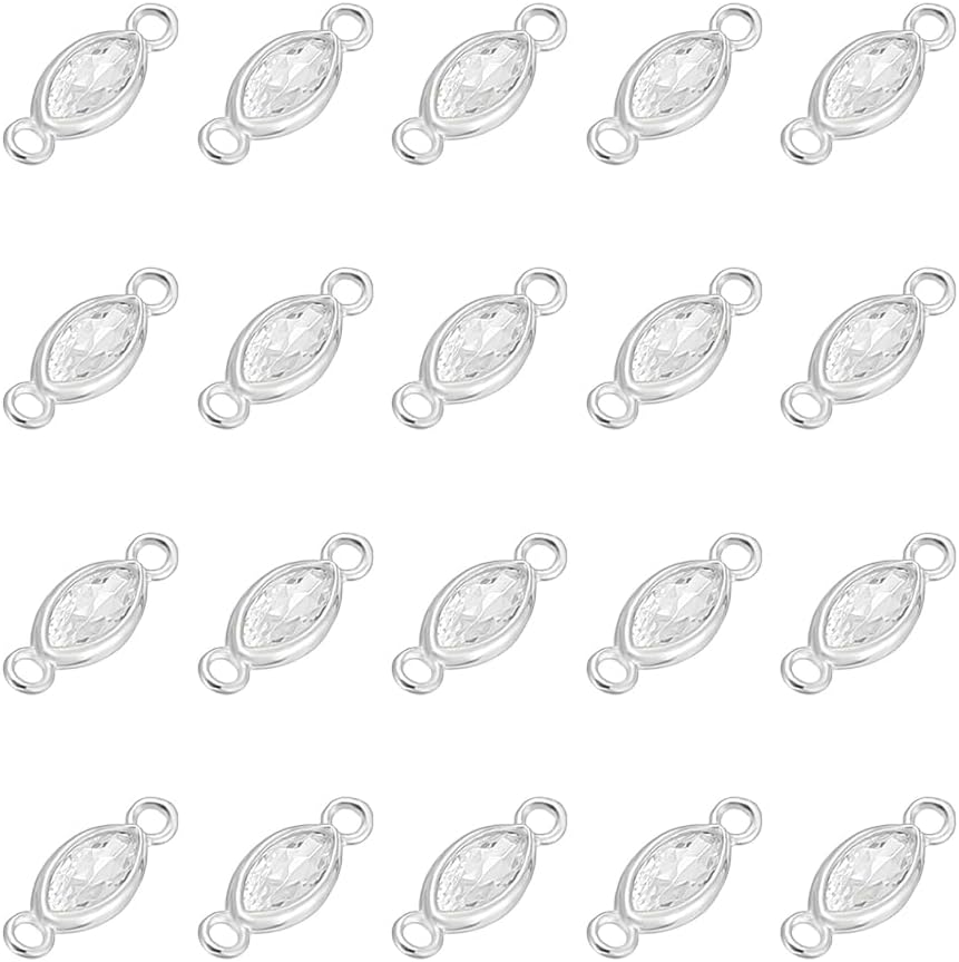 PH PandaHall 20pcs 925 Sterling Silver Rhinestone Links Cubic Zirconia Connector Charms, Faceted Crystal Double Hole Links Charms for Necklace Bracelet Earring Jewelry Making DIY Crafts