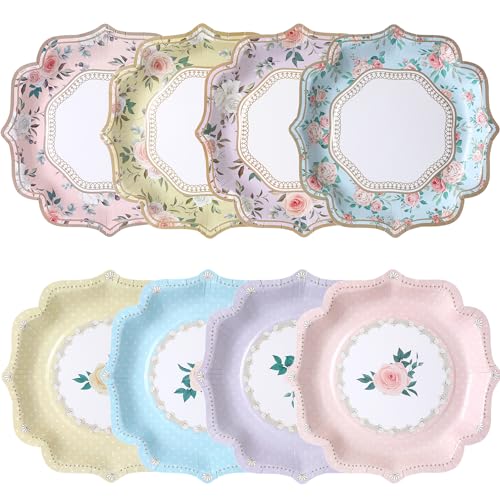 UAEYW 48 Pack Floral Paper Plates Vintage Garden Party Decorations 9 Inches Disposable Plates Tableware for Spring Afternoon Tea Table Party Baby Bridal Shower Birthday Wedding Decor
