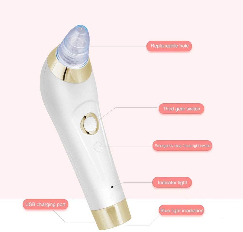 Aspiradora eléctrica para eliminar puntos negros, extractor de puntos negros, dispositivo de extracción de puntos negros, dispositivo de belleza de succión para mujeres, 5 cabezales reemplazables
