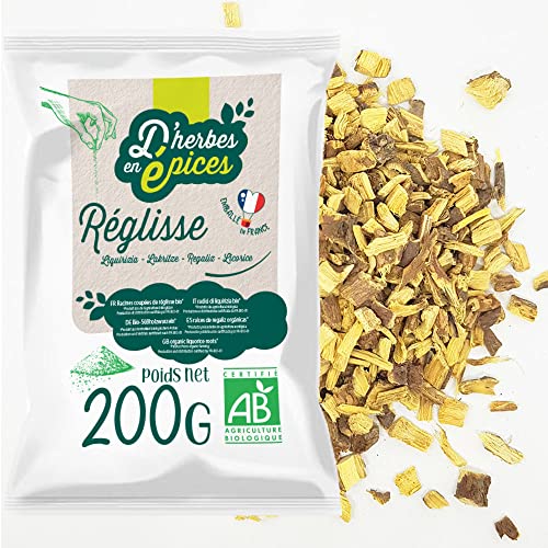 D'HERBES EN EPICES | Infusion relajante regaliz palo ecologico 200g | Infusiones regalo | Certificado ecológico | Caja infusiones raíz de regaliz pura