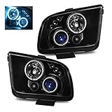SPPC Projector Headlights Black Assembly Set (CCFL Halo) For Ford Mustang - (Pair) Driver Left and Passenger Right Side Replacement Headlamp