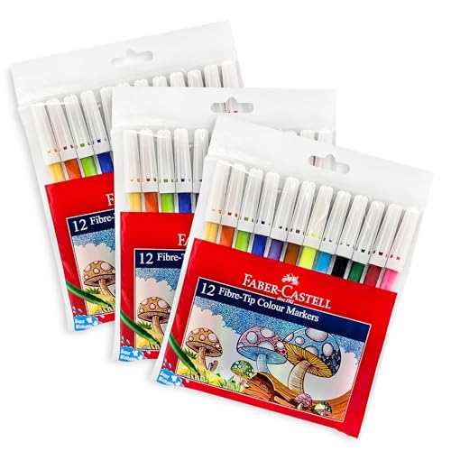 Faber-Castell Colour Marker 12 Colours [Pack of 3] Washable ink easily rinses off skin and clothing