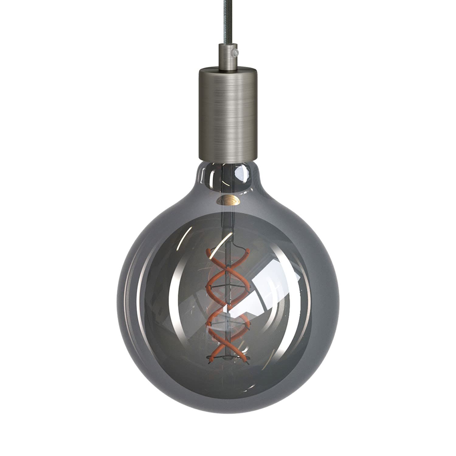 creative cables - Lampada a sospensione Made in Italy completa di cavo tessile e finiture in metallo - Senza lampadina, Titanio satinato