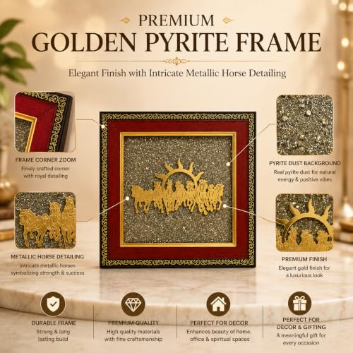 Image of HindCraft 7 Horses Vastu Frame on Raw Pyrite Stone - Decorative Photo Frame for Wall & Table | Vastu Decor, Housewarming Gift, Office Desk Showpiece | 7x7 Inch