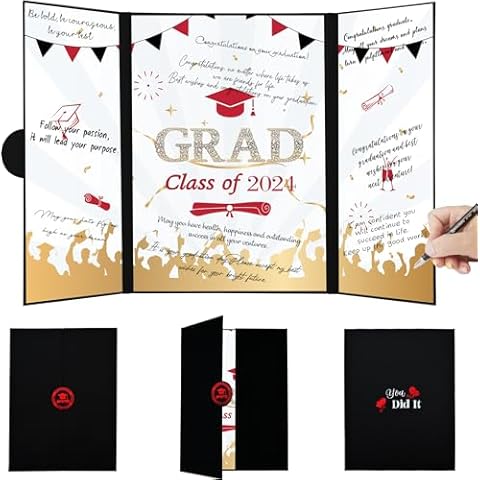 Togvu Graduation Signature Book Black Red, Creative Graduation Congrats Guest Book Alternative, 2024 Graduate Party Decorations, Grad Signing Card Board for High School & College Celebrations Cover
