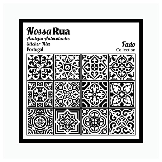 Vinilo decorativo cuadrado autoadhesivo removible para pared pegatinas con diseño de azulejos portugueses de fácil aplicación para baño, cocina y decoración colección Fado, set de 12 (15x15cm c/u)