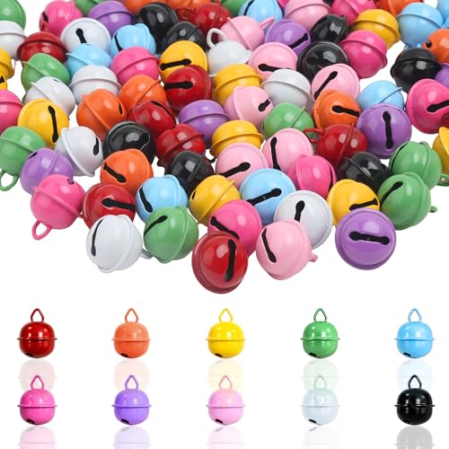 HavaCue 100 Stück Glöckchen zum Basteln, 18mm Jingle Bells, Kleine Glöckchen Bunt (10 Farben) mit Ösen als Schmuck Handwerk Anhänger Schellen...